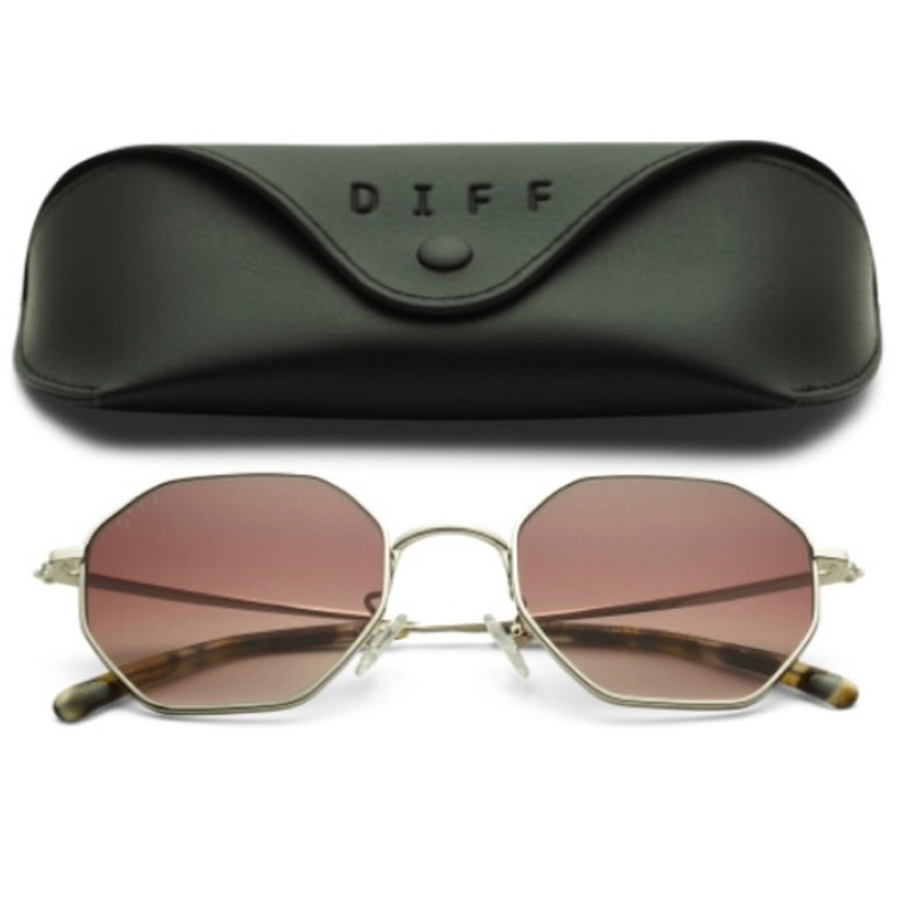 DIFF Indigo Sunglasses Silver Frame Brown Gradient Lenses Gee Shape Retro NWT